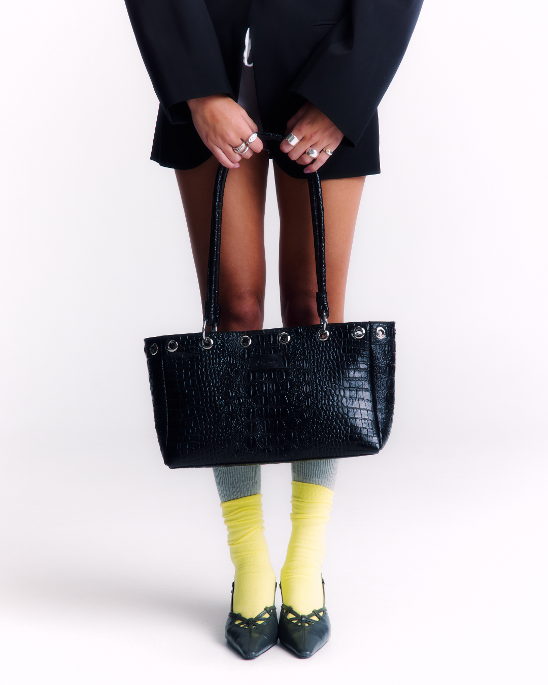 The Stevie in Black Croc Leather