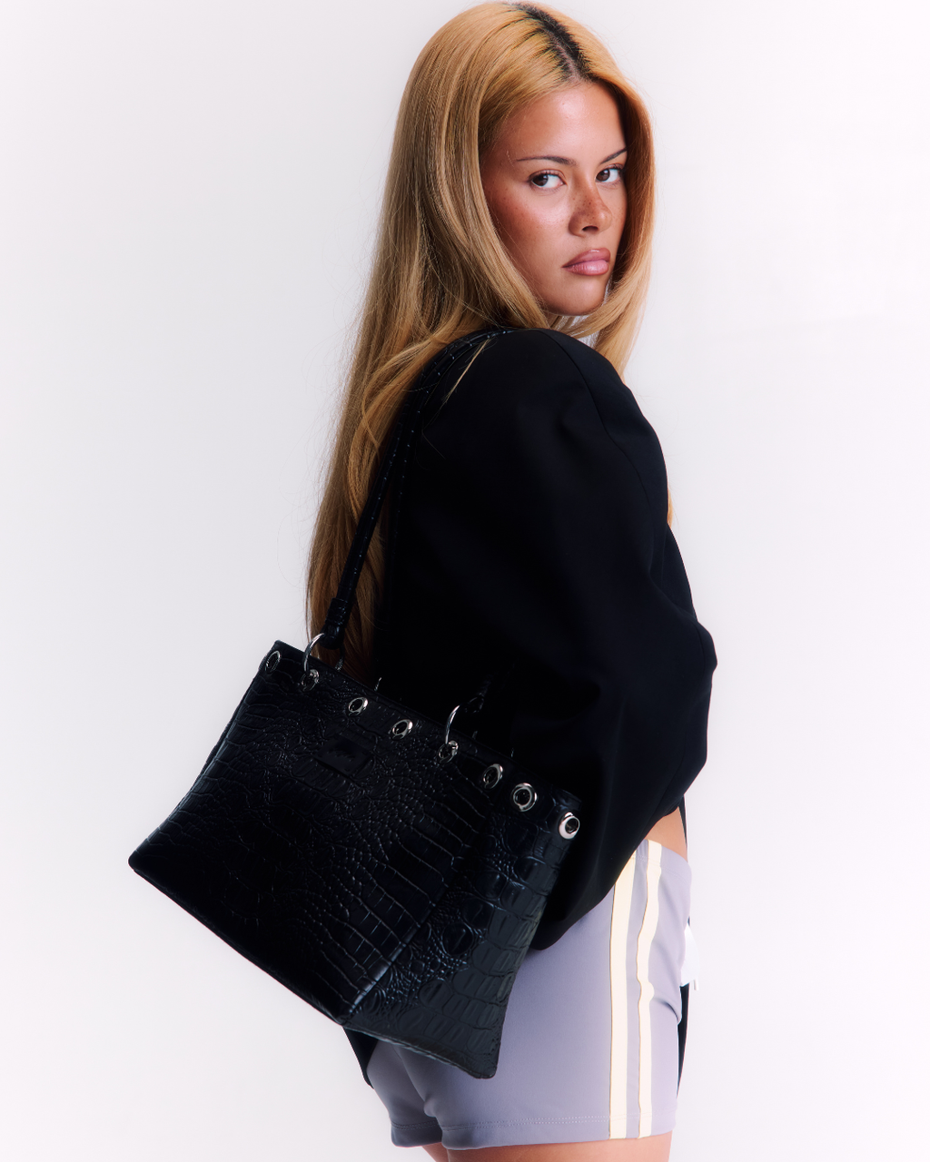 The Stevie in Black Croc Leather